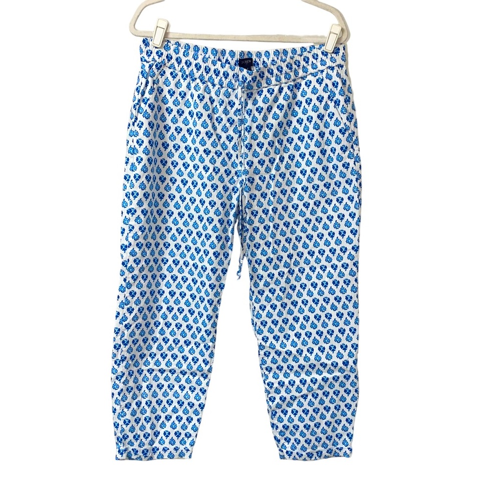 J.Crew spring linen cotton blue block floral print cropped capri pants size 12
